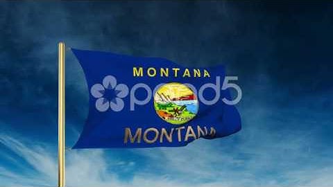 Montana Flag Slider Style With Title. Waving In The Wind With Cloud Background