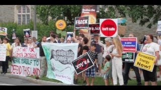 Anti-frackers protest during Cuomo's visit to Ithaca