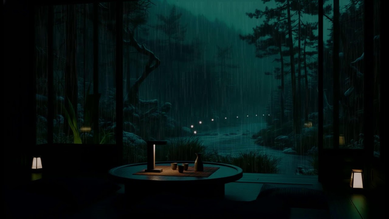 INSTANT SLEEP 😴🌧️ Stormy Forest Night in a Japanese Room | Soft Rain & Peaceful Zen Ambience(No Ads)
