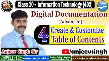 Unit 1 Digital Documentation | 4. Create and Customize Table of Contents | Class 10 IT Code 402
