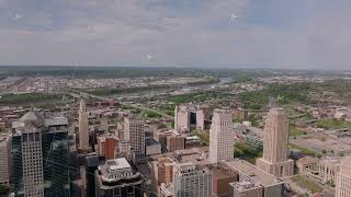 Vibrant skyline of kansas city with modern skyscrapers and urban landscapes under a clear sky