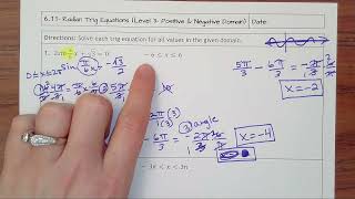 6.11- Radian Trig Equations (Level 3- Positive & Negative Domain)