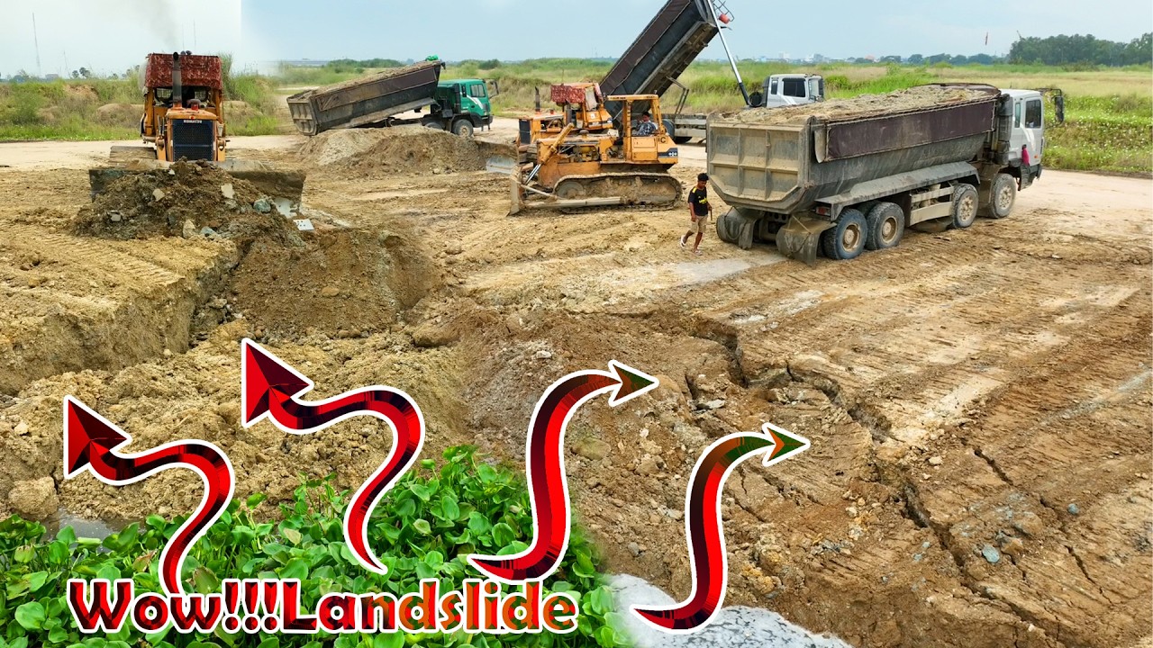 Land Slide!!Amazing Land Transport Video Combination With Bulldozer KOMATSU D53 &  Dump Truck 25Ton