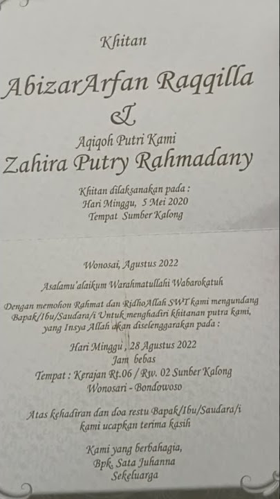Contoh undangan syukuran  Khitan anak di #Bondowoso
