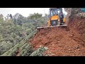 JCB Backhoe Leveling Mountain Top Narrow Road Saving Downhill Farm