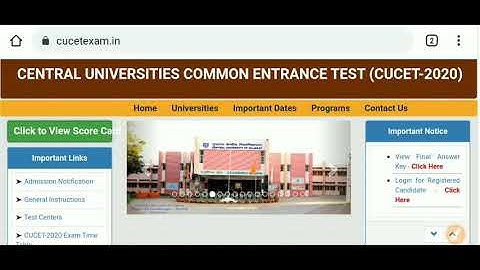 CUCET 2020 Latest Update# Result # Score card