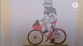 How to draw Girl with cycle -Drawing sketch || Pencil sketch for beginner || Girl drawing ||