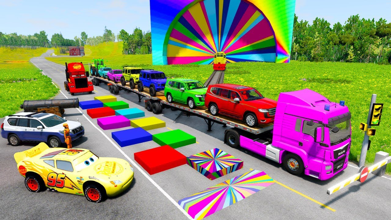 Flatbed Truck McQueen | Transportation with Truck - Pothole vs Car #14 | BeamNG.Drive Gameplay