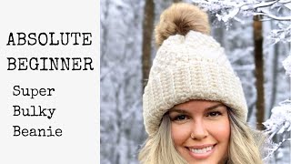 Super Bulky Crochet Beanie with Ribbed Brim -Absolute Beginner with Time Stamps! by Pretty Darn Adorable Crochet Tutorials 15,235 views 1 year ago 25 minutes