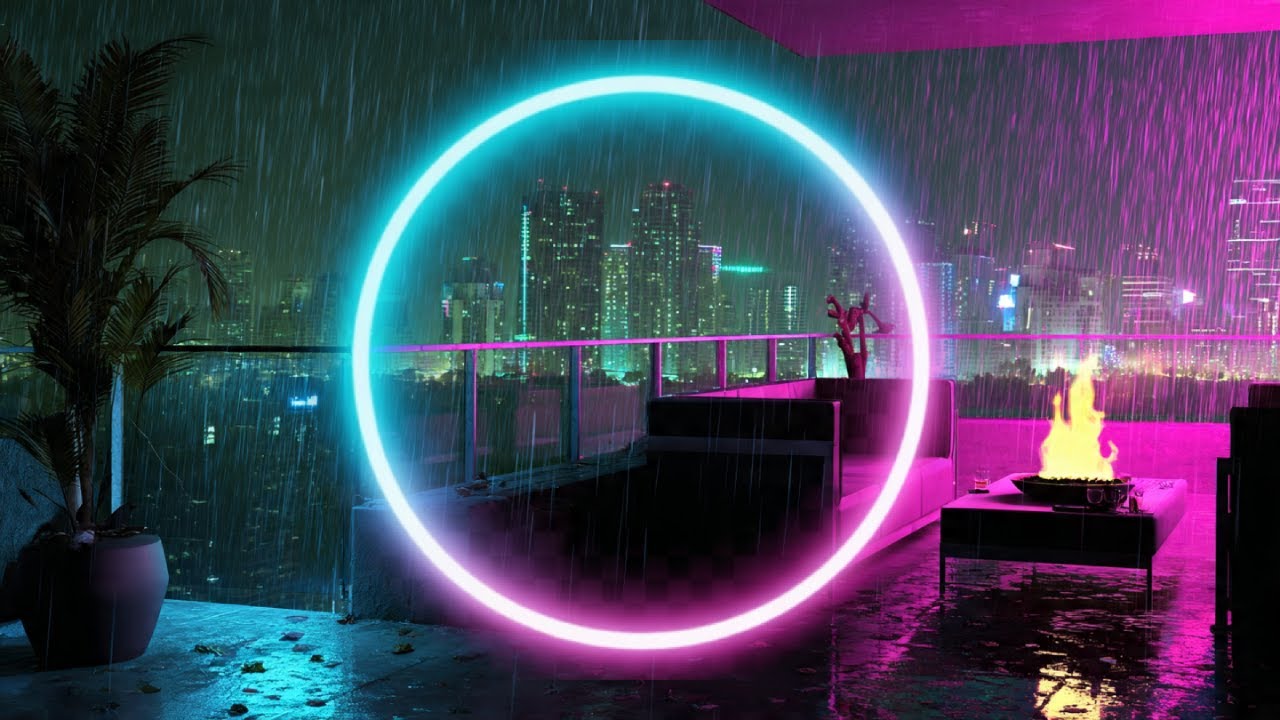 Focus – Modern Workspace Neon Rain Ambience | Deep Work Techno 🌆💻🌧
