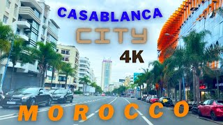 [ 4k HDR ] The city of Casablanca in a new look | Morocco 🇲🇦 driving downtown [ person walking ]