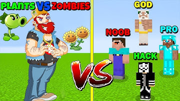 MINECRAFT BATTLE CRAZY DAVE EXE PLANTS VS NOOB VS PRO VS HACKER VS GOD - FUNNY MINECRAFT TROLLING!