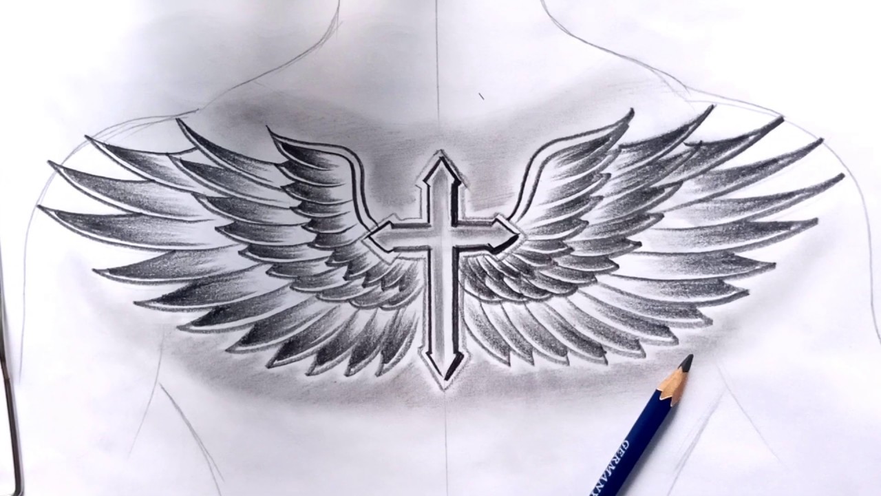 how to draw wing tattoo on chesttattoo model on chest  YouTube