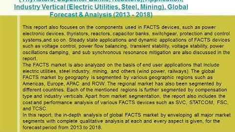Flexible AC Transmission System Worldwide Market and Technology Overview 2018