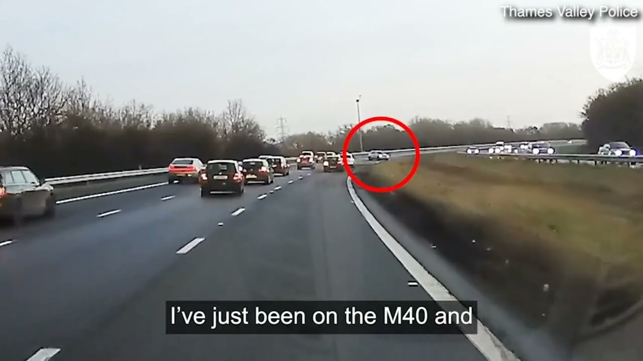 Drunk driving man is caught racing at 100mph on the M40 hard shoulder with child in the car