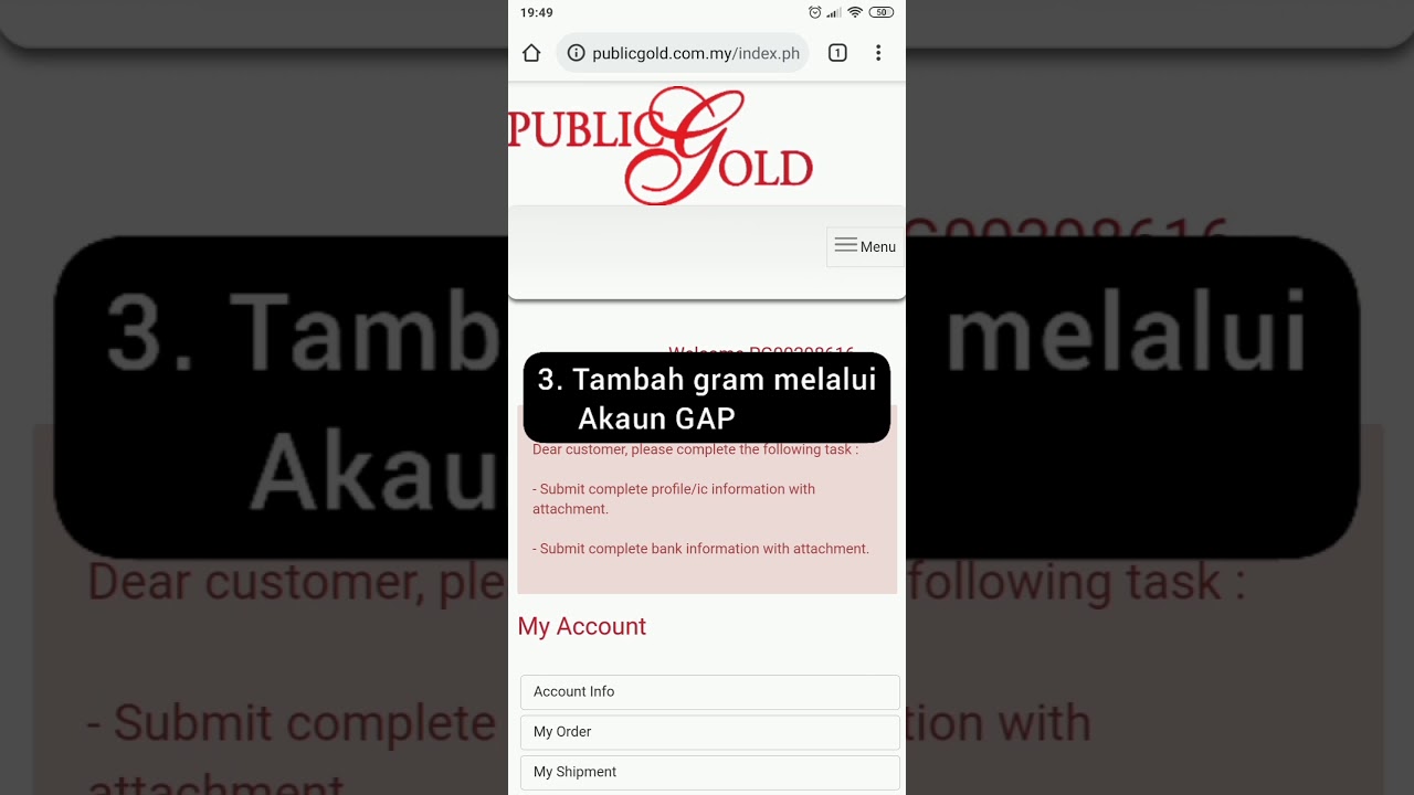 Cara Login Akaun Emas Gap Public Gold Dan Tambah Gram Youtube