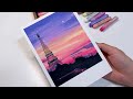 오일파스텔 초보, 오일파스텔로 에펠탑이 있는 하늘 풍경 그리기, oil pastel drawing