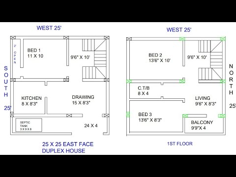 25 × 25 east face duplex house plan map naksha - YouTube