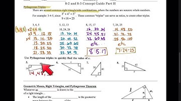 geometry: 8-2 and 8-3 concept guide part II: Pythagorean theorem