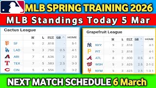 🔴2026 MLB Spring Training Standings: 5 Mar - Cactus & Grapefruit League Updates - Schedule For 6 Mar