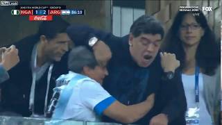Diego Armando Maradona (El Pibe de Lardo) flips off Nigeria with the rare double bird in Russia