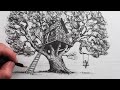 How to Draw A Realistic Tree House in 2-Point Perspective