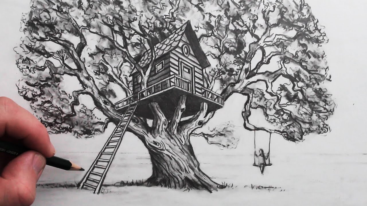 How to Draw A Realistic Tree House in 2-Point Perspective - YouTube