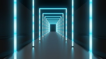 Striped neon tunnel of square frames on dark background. Video Loop | 10 minutes