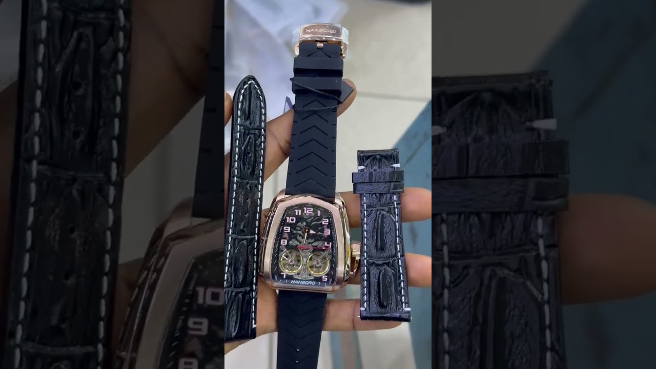 *Hanboro Luxury Wrist Watch | Rubber Leather Straps | Extra Strap