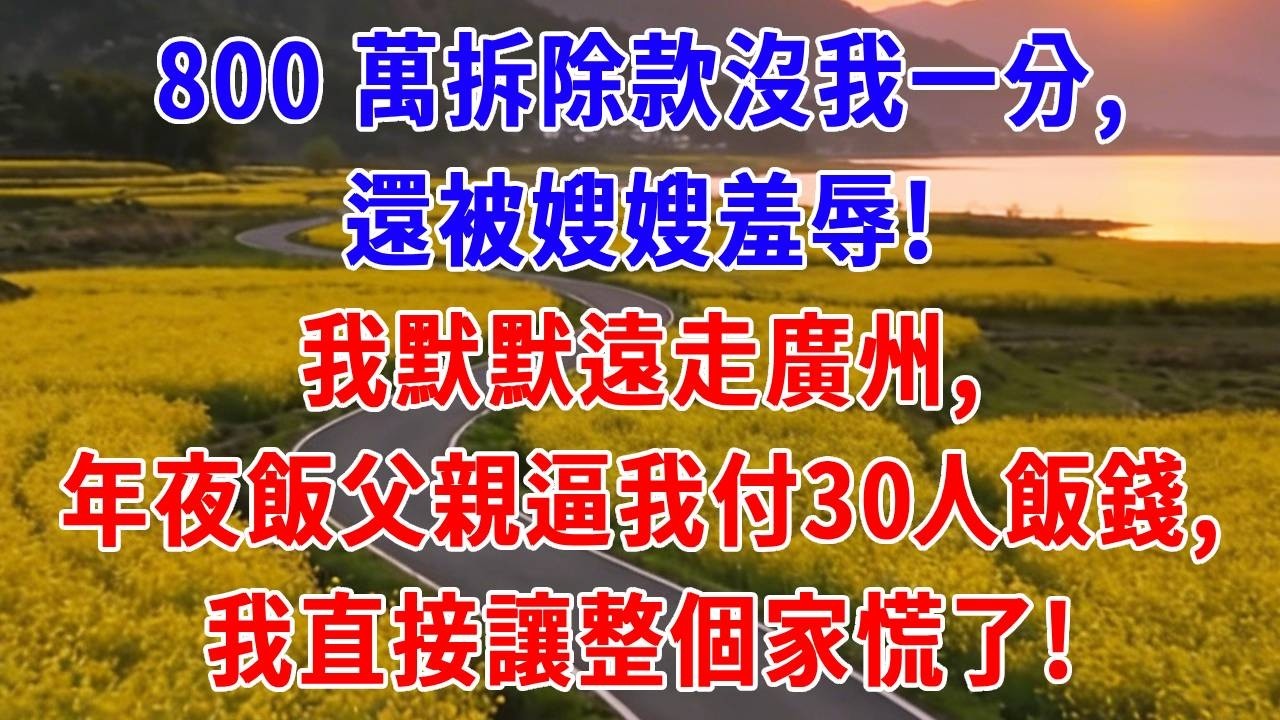 800 万拆迁款没我一分，还被嫂子们羞辱！我默默远走广州，年夜饭父亲逼我付 30 人饭钱，我直接让整个家慌了！