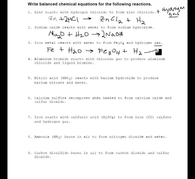 I need help writing chemical equations