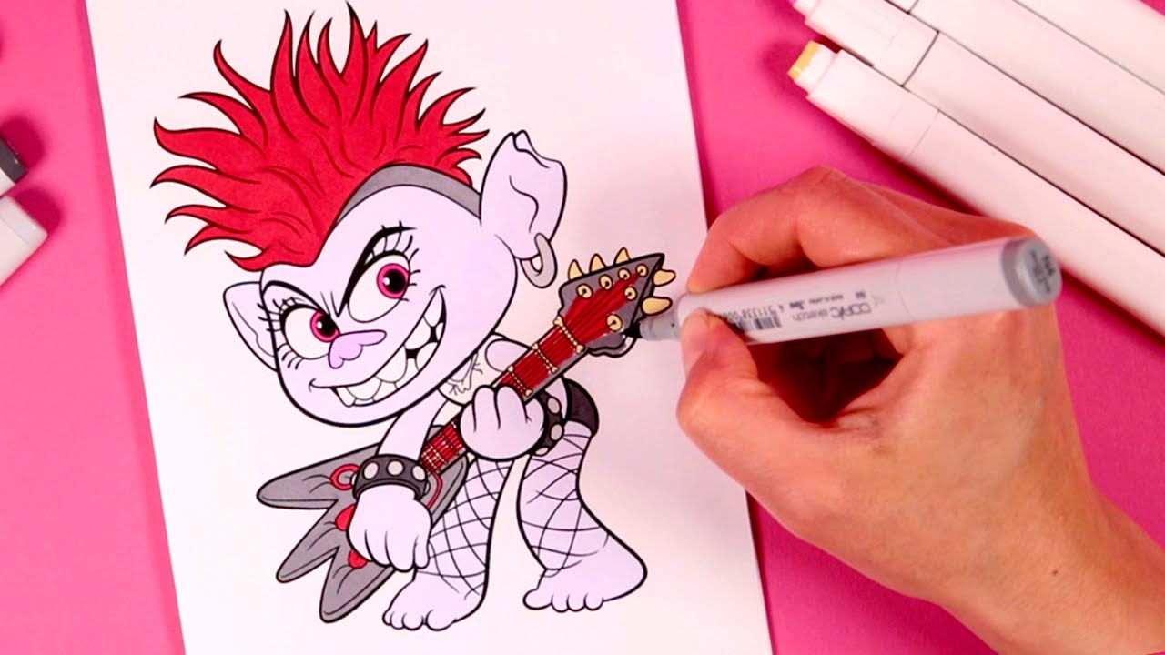 Download Coloring Queen Barb from Trolls World Tour with markers ...