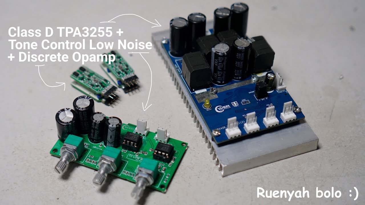 Amplifier TPA3255 4 channel test sound - YouTube