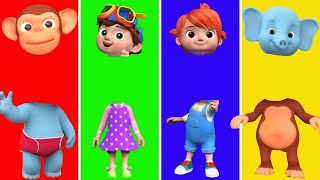 Learn Colors With Wrong Heads Body Colors Animals Gaint Colors Dinosaurs Gorilla Finger Family