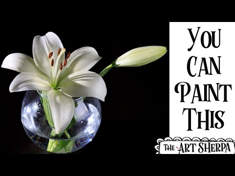 White lily in a glass vase Acrylic painting tutorial step by step Live Streaming