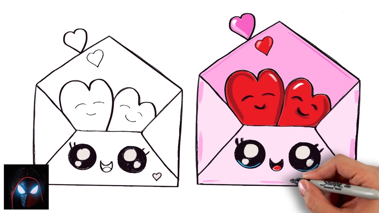 How to Draw Cute Envelope with Hearts Valentine s Art - YouTube