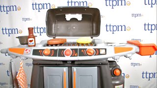 The Home Depot Sizzle & Smoke Barbeque Grill is a toy grill playset with realistic sounds, a play propane tank, and a real smoke 