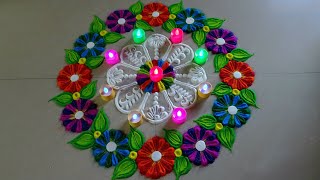 Easy and quick rangoli for diwali | Small multicolored kolam for festivals