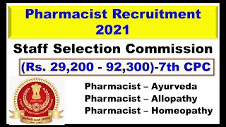 SSC Pharmacist Recruitment 2021 Government of India