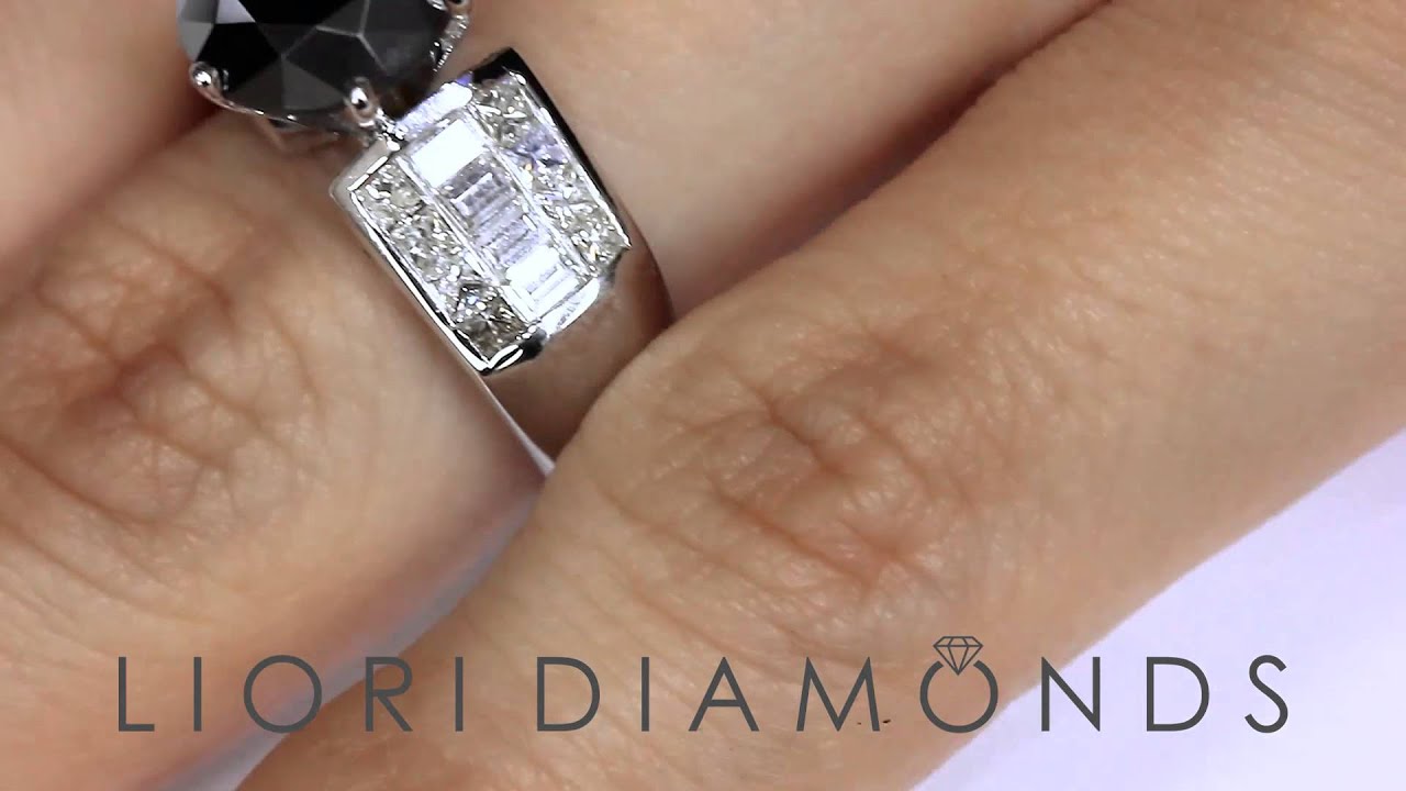 BDR-224 - 4.40 Carat Certified Natural Black Diamond Engagement Ring 18k White Gold