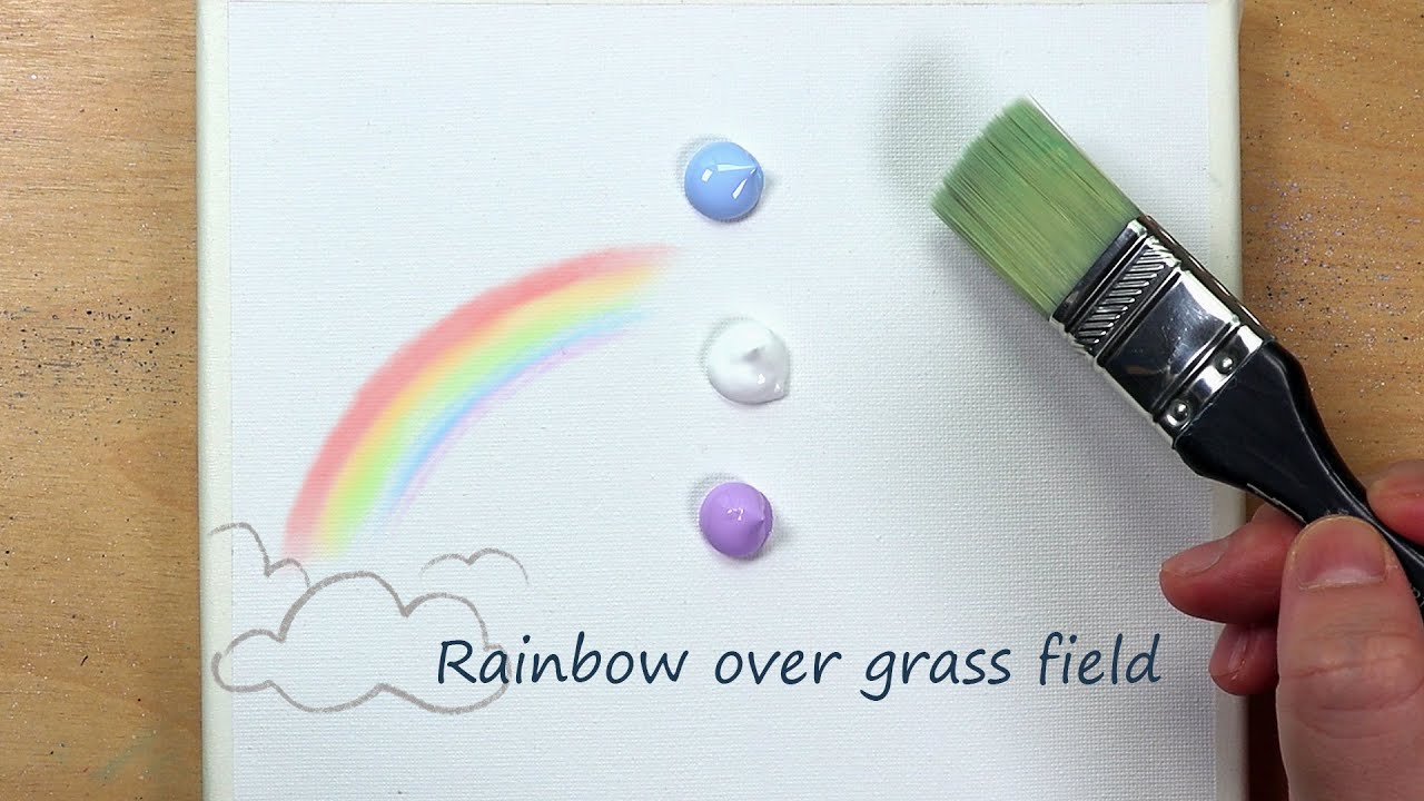 Rainbow over grass field 🌈 / Easy acrylic painting for beginners