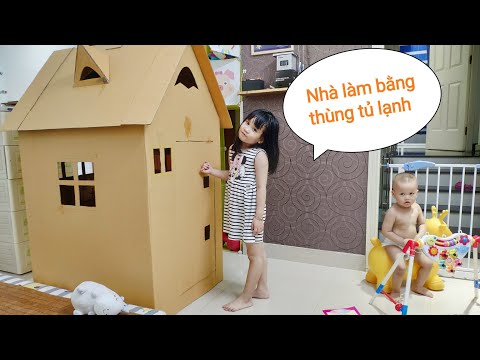 Làm nhà siêu to và siêu đẹp bằng vỏ thùng cactong tủ lạnh 540L cho Dâu và Táo | Foci