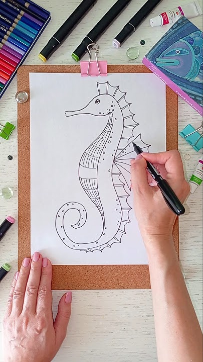 Как нарисовать МОРСКОГО КОНЬКА🐚 БЫСТРЫЙ рисунок #drawing #скетчинг # ...