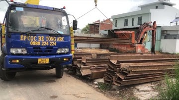 Ép cọc cừ thép C300 tường vây, cọc cừ larsen tại Long Xuyên, An Giang