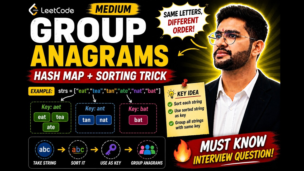 Group Anagrams | LeetCode Medium | Hash Map + Sorting | C++ - YouTube