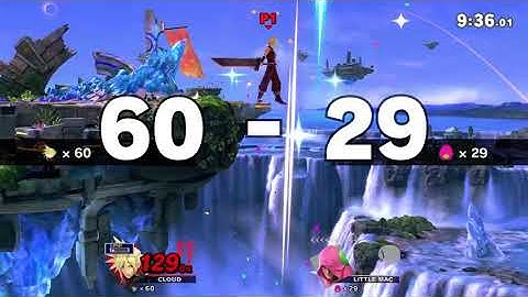 Smash Ultimate - Cloud vs Level 9 CPU Little Mac 60 Stock Battle - No Deaths