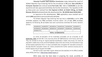 Result Declared of Post Code 812 HPSSC Hamirpur.
