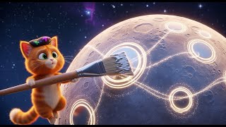 картинка: Кот, который нарисовал луну | Спокойная и добрая песня для детей 🐱🌙🎨
