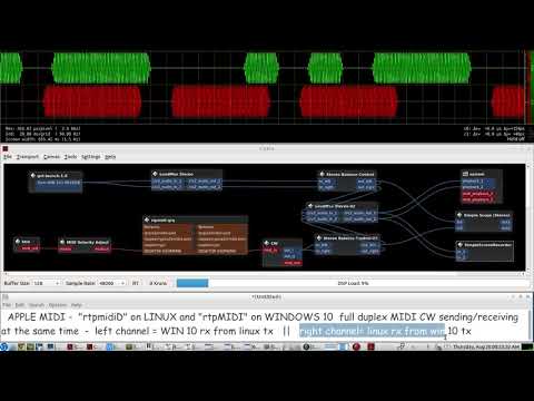 Linux rtpmidiD working with WINDOWS 10 rtpMIDI on the LAN - send Midi Morse Code test - full duplex