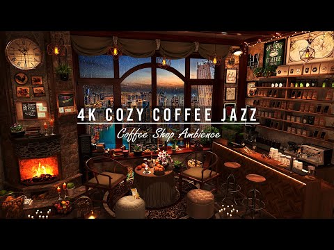 4K Cozy Coffee Shop Ambience and Smooth Piano Jazz Music for Relaxing, Sleeping and Working